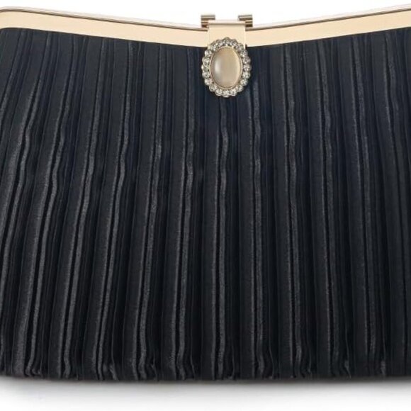 Accessories - Brand New Purse 9.45 Black Satin Elegant Rhinestone